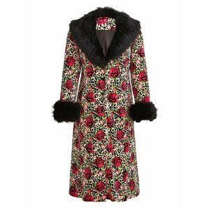 New Torrid 1X 2X 4X Betsey Johnson Faux Fur Leopard Punk Floral Velvet Coat